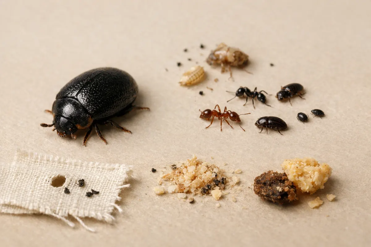 Editorial checklist image for tiny black bugs in house showing visible clues and comparison notes.