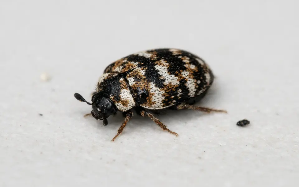 Close-up visual clues that help distinguish tiny black bugs in house