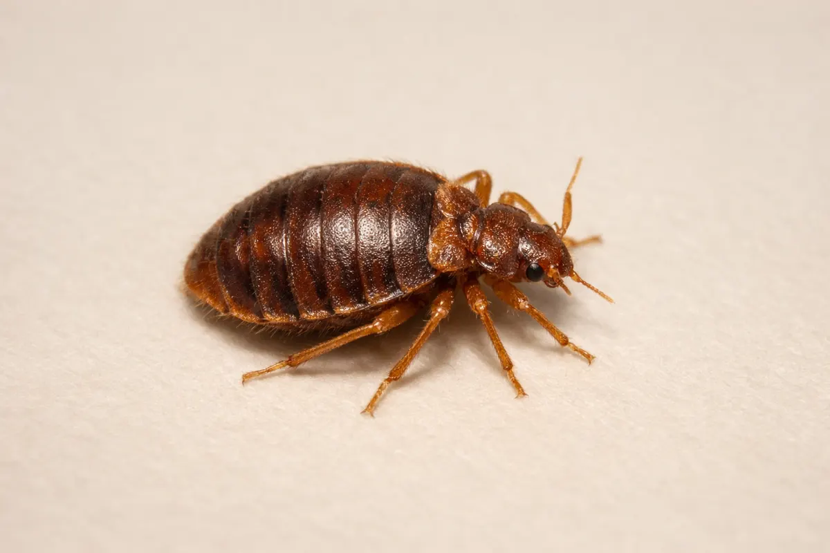 Encyclopedia-style reference visual for Bed Bug with labeled recognition details and lookalike cues.